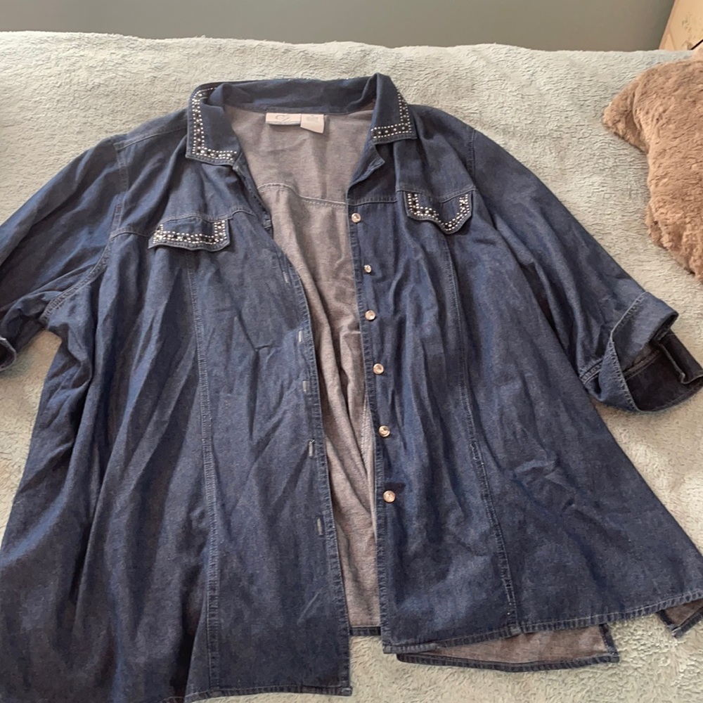 Lightweight denim jacket with gems on pockets
